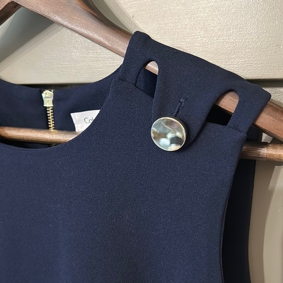 CALVIN Klein A-Line Career Office Dress Dark Navy Gold Button Shoulder Size 8 - Picture 7 of 11